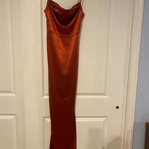 Windsor Burnt Orange Long Satin Dress